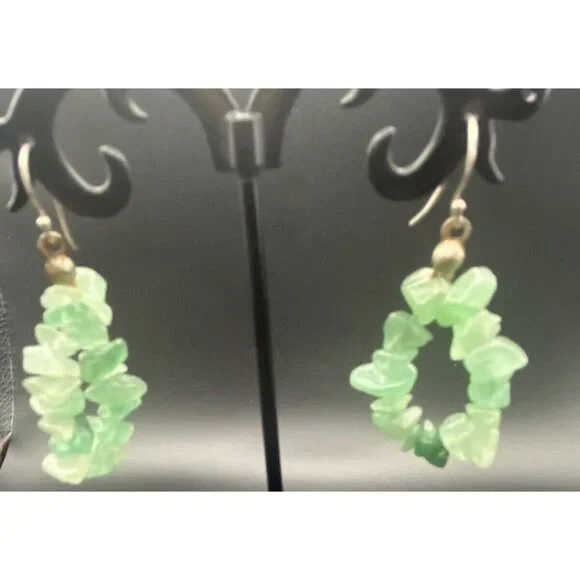 Lot of 3 Pairs Earrings Aventurine Green Stone Dangle/Drop Silver Tone Heart - Picture 2 of 10